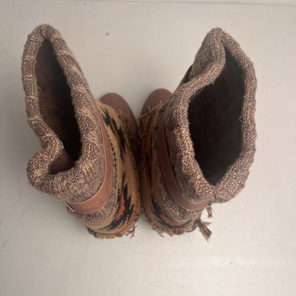 Muk Luks Knit Sweater Boots Aztec Western Fringe Pull On Heeled Women's Size 8 - Picture 13 of 14